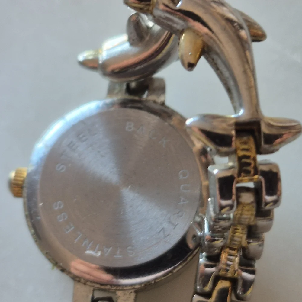 Silver and Gold Dolphin Women's Watch - Picture 7 of 8